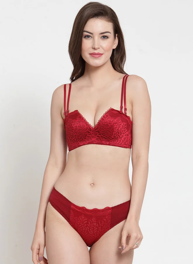 ليس اند مي  Laceandme Women Maroon Lace Lingerie Set 4271